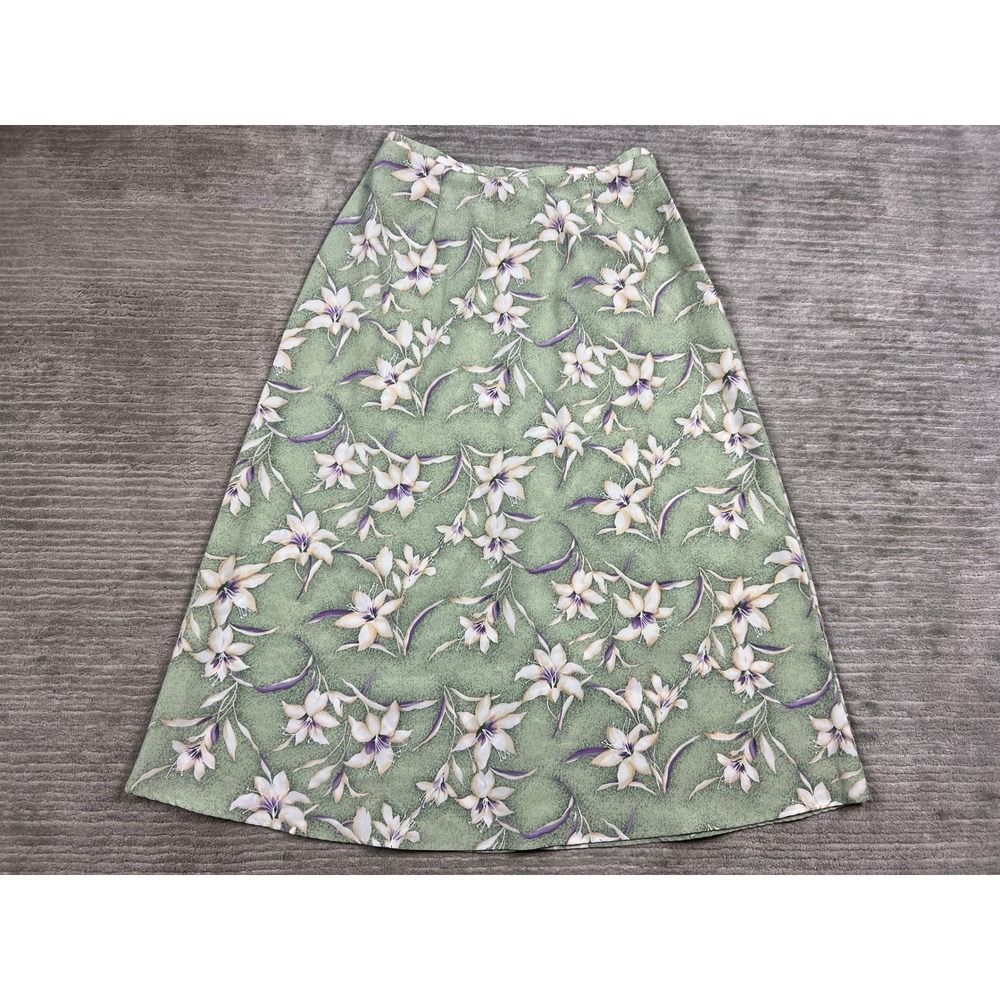 Jaclyn Smith Classics Sage Green Floral Lily Midi A-Line Skirt Womens 16 7762